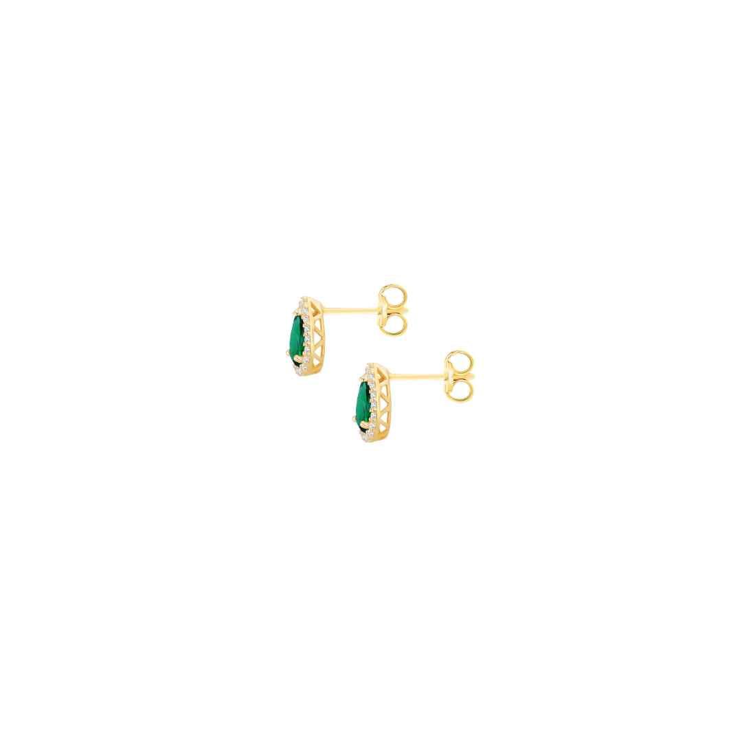 9ct Yellow Gold Pear CZ Halo Stud Earrings