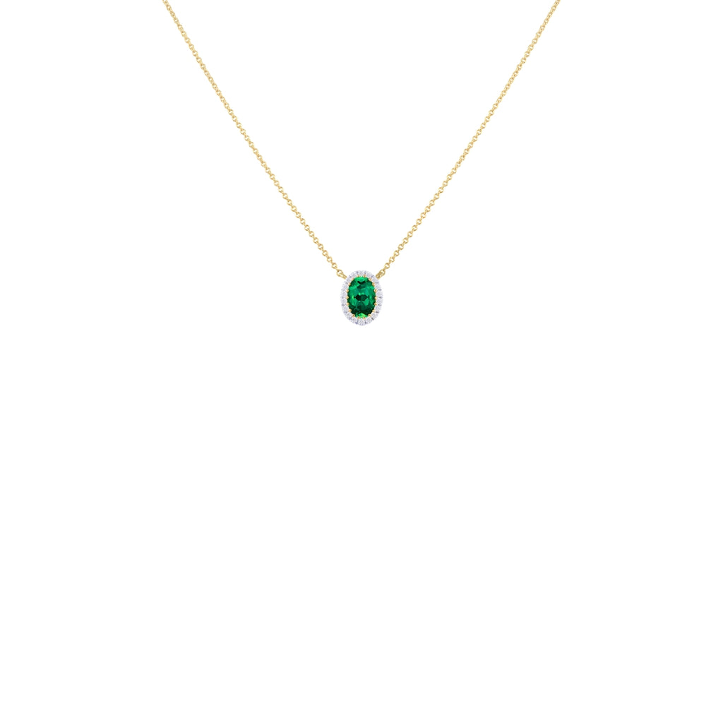 9ct Yellow Gold Lab Created Emerald & Diamond Cluster Necklace