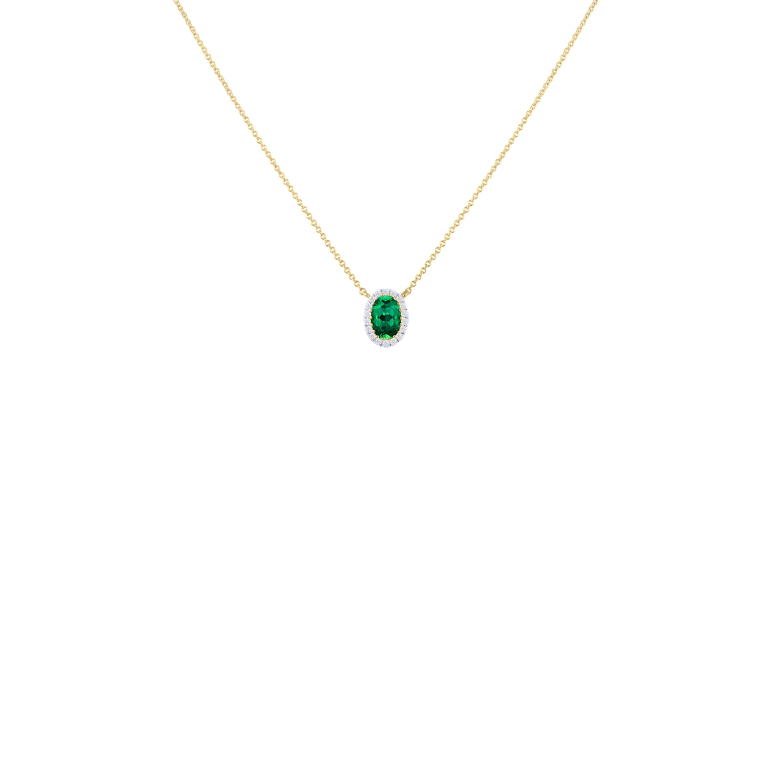 9ct Yellow Gold Lab Created Emerald & Diamond Cluster Necklace