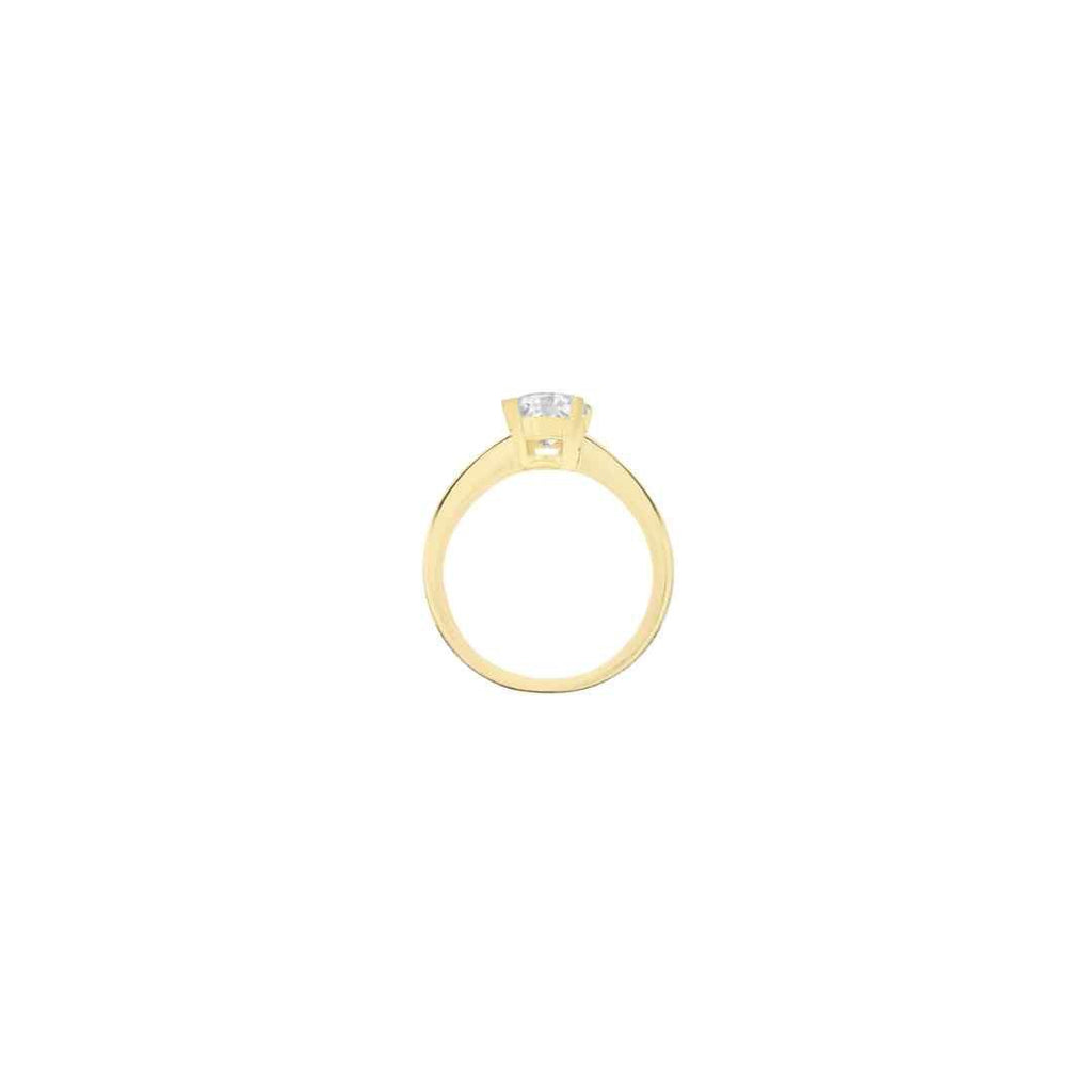 9ct Yellow Gold CZ Solitaire & Baguette Shoulder Ring