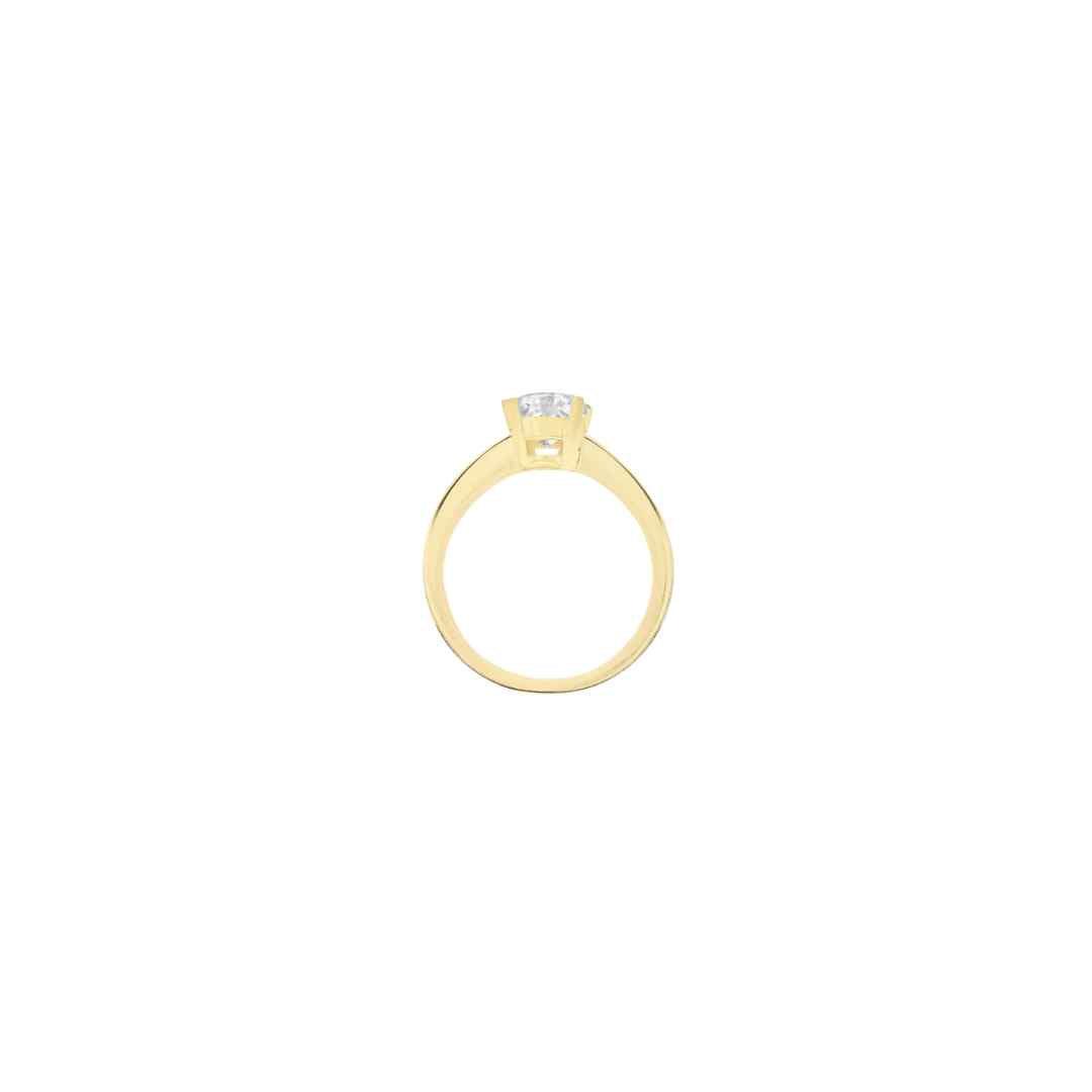 9ct Yellow Gold CZ Solitaire & Baguette Shoulder Ring