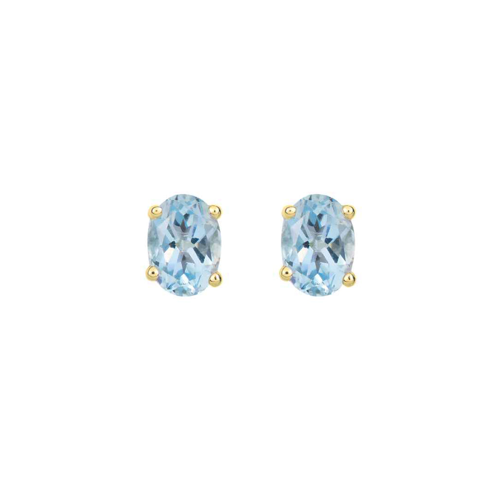 9CT Yellow Gold Oval Aquamarine Claw Stud Earrings 7x5mm