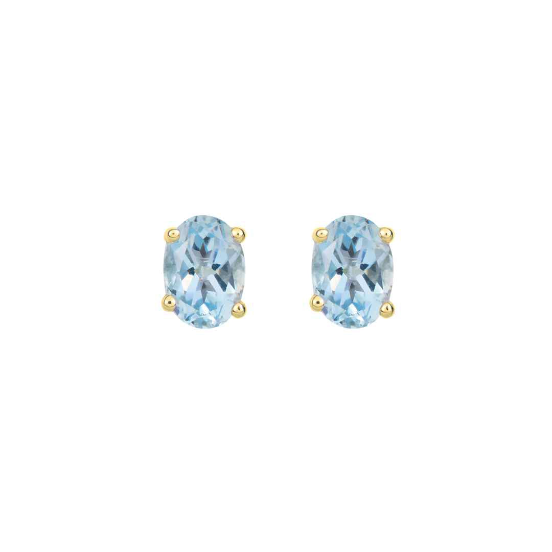 9CT Yellow Gold Oval Aquamarine Claw Stud Earrings 7x5mm