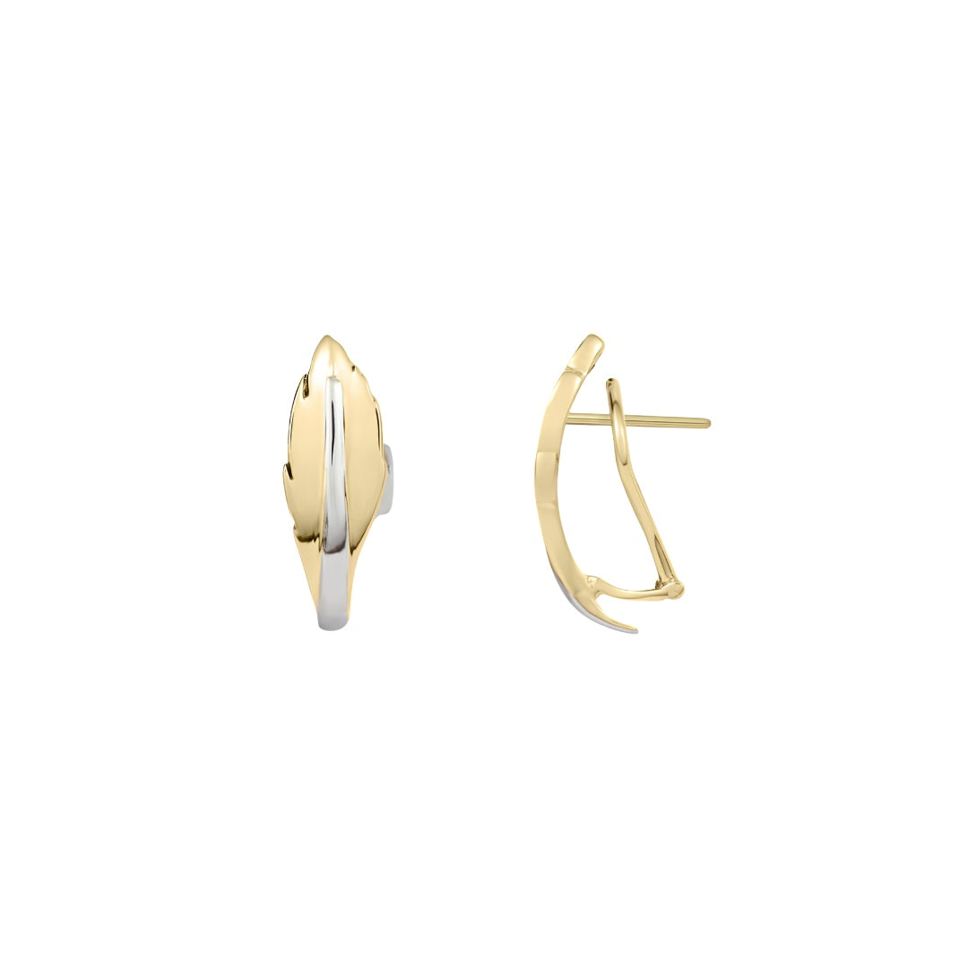 9CT Two Tone Yellow & White Gold Leaf Design Peg & Clip Earrings