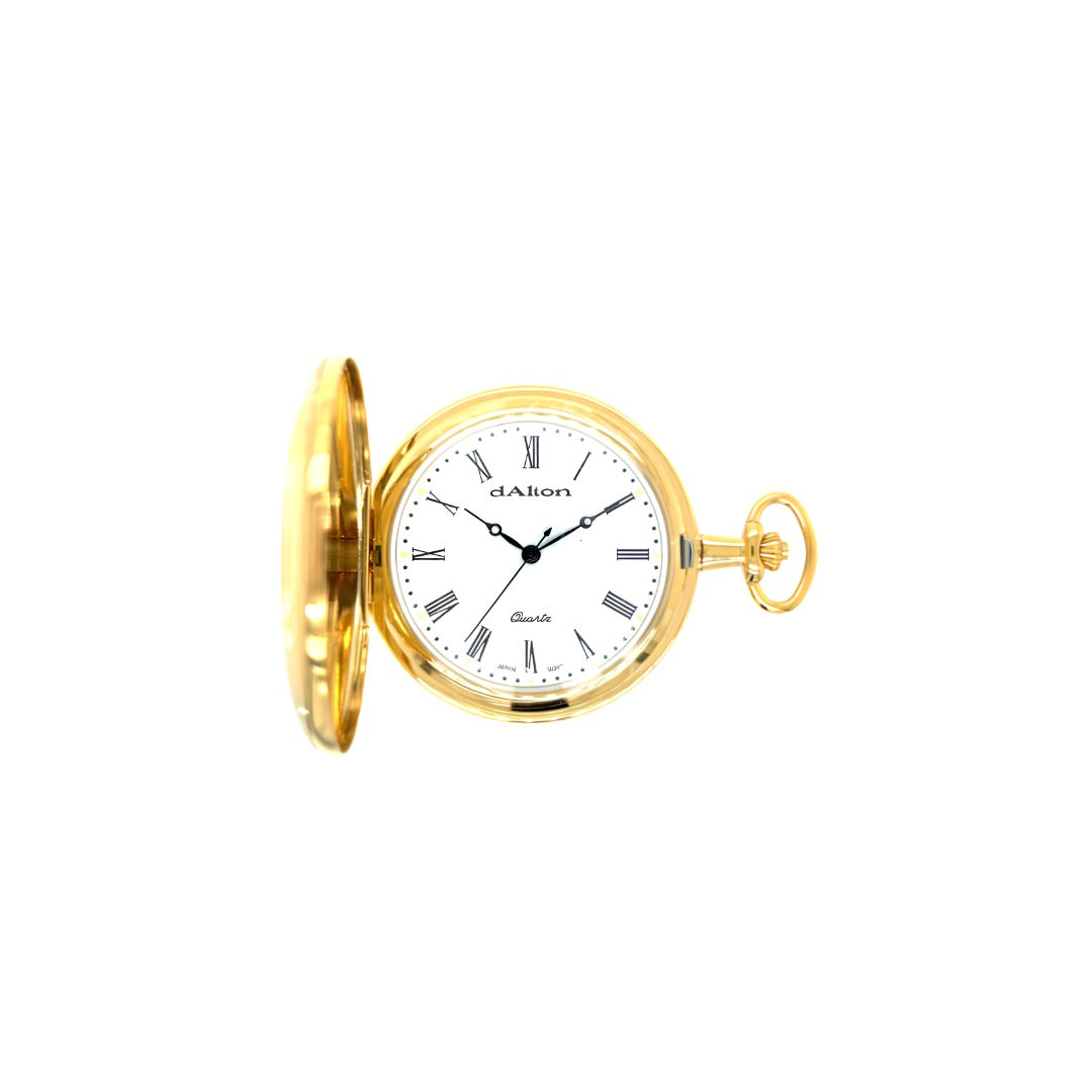 Dalton Gold-Tone Engraved Pocket Watch with Roman Numeral Dial & Chain
