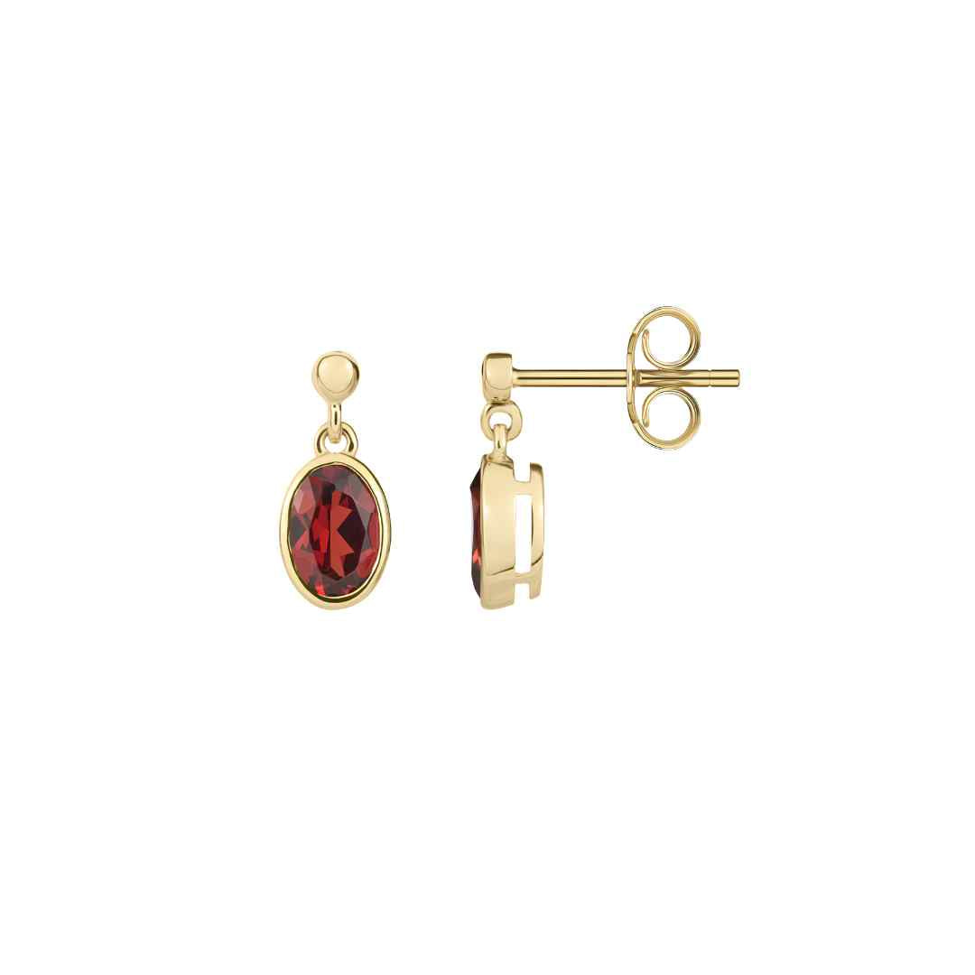 9CT Yellow Gold Oval Garnet Drop Earrings 6x4mm