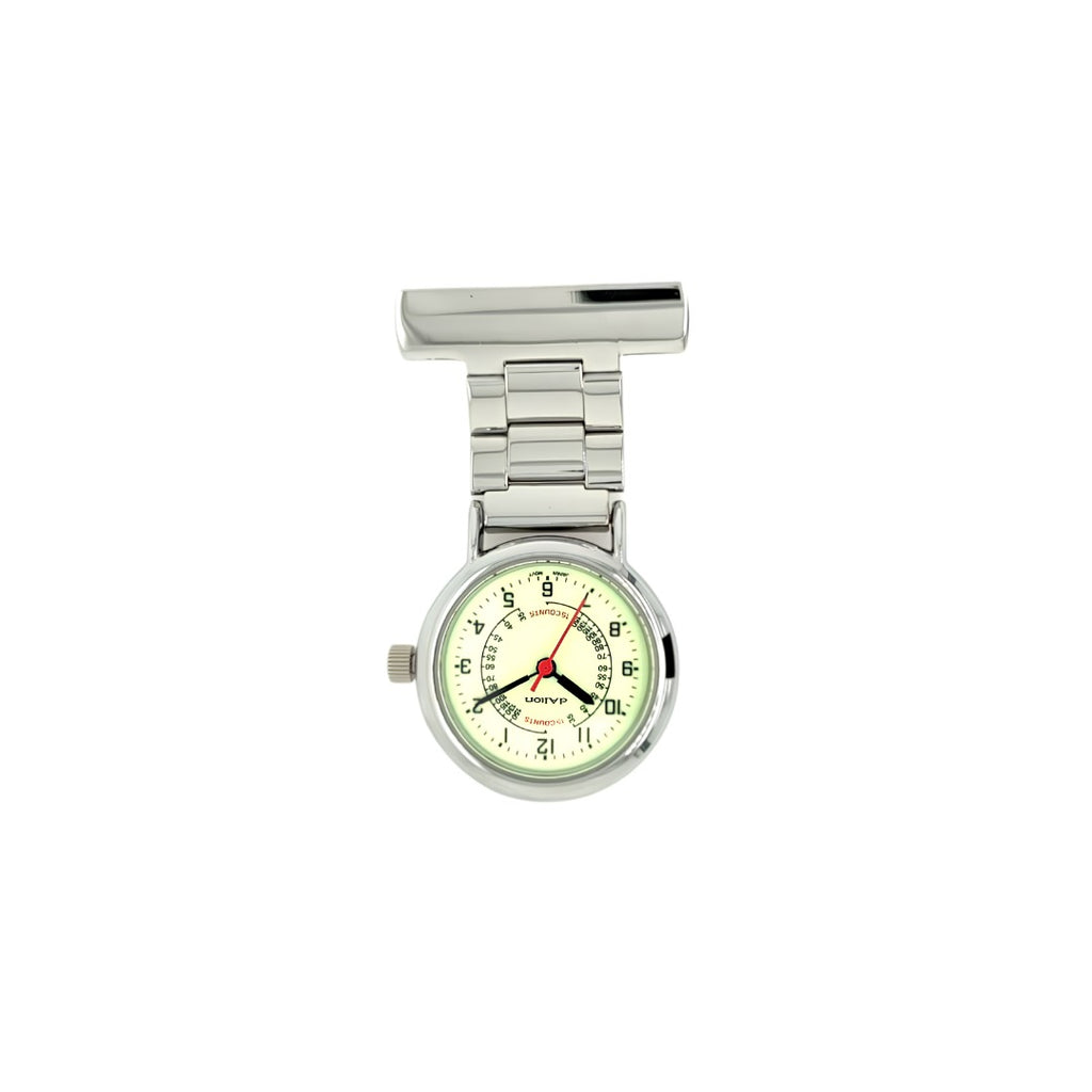 Dalton Silver-Tone Nurses Fob Watch with Pulse Reading Dial
