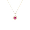 Ruby Oval Halo Pendant Necklace - 9ct Gold