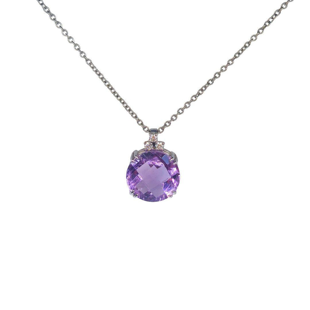 Amethyst & Diamond Crown-Set Pendant – 9ct White Gold