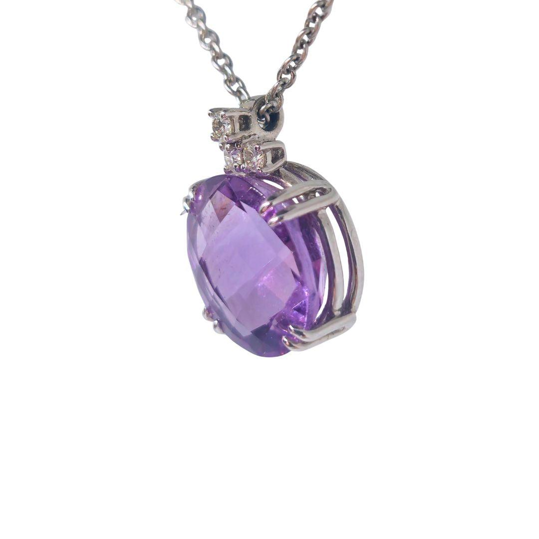 Amethyst & Diamond Crown-Set Pendant – 9ct White Gold