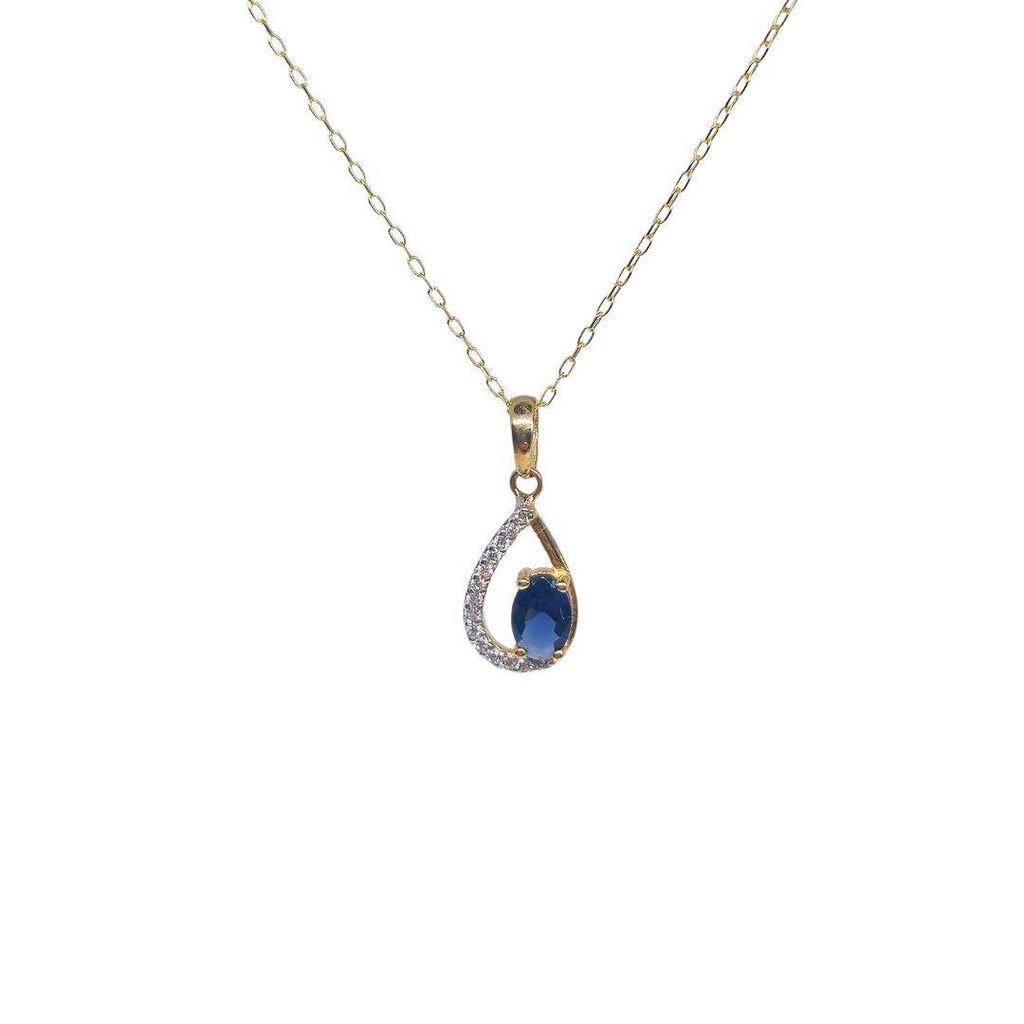 Oval Sapphire CZ Teardrop Pendant – 9ct Gold