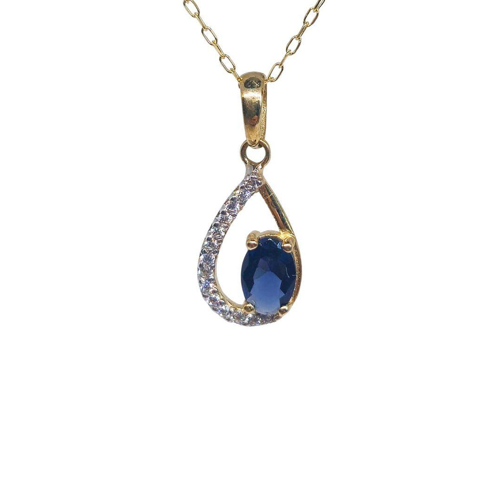 Oval Sapphire CZ Teardrop Pendant – 9ct Gold