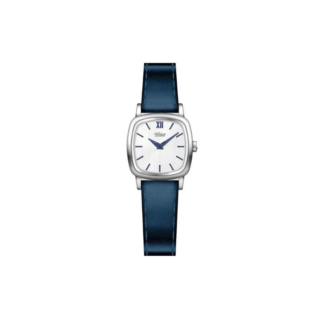 Telstar Ladies Silver Square‑Dial Watch — Blue Strap