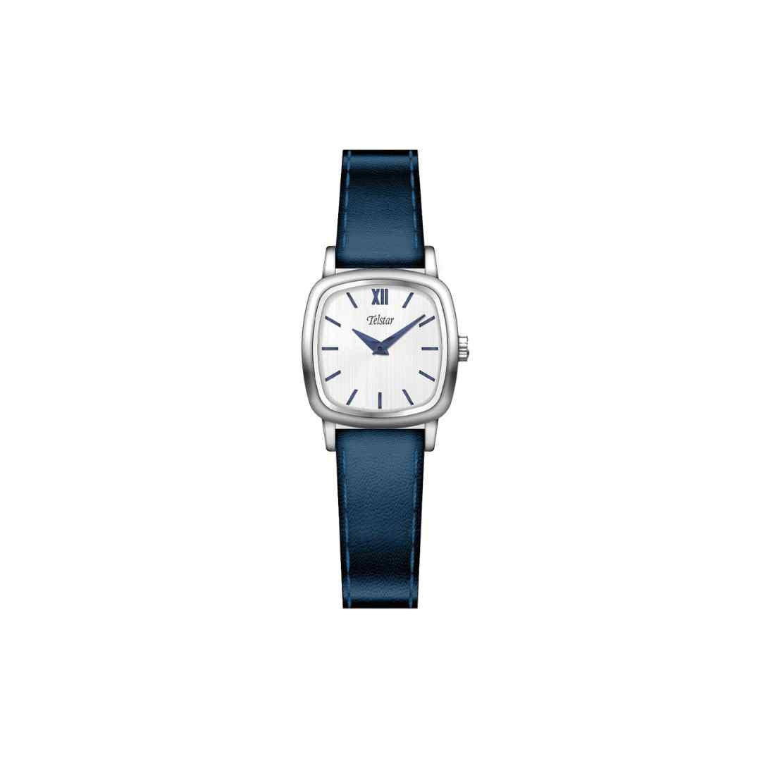 Telstar Ladies Silver Square‑Dial Watch — Blue Strap