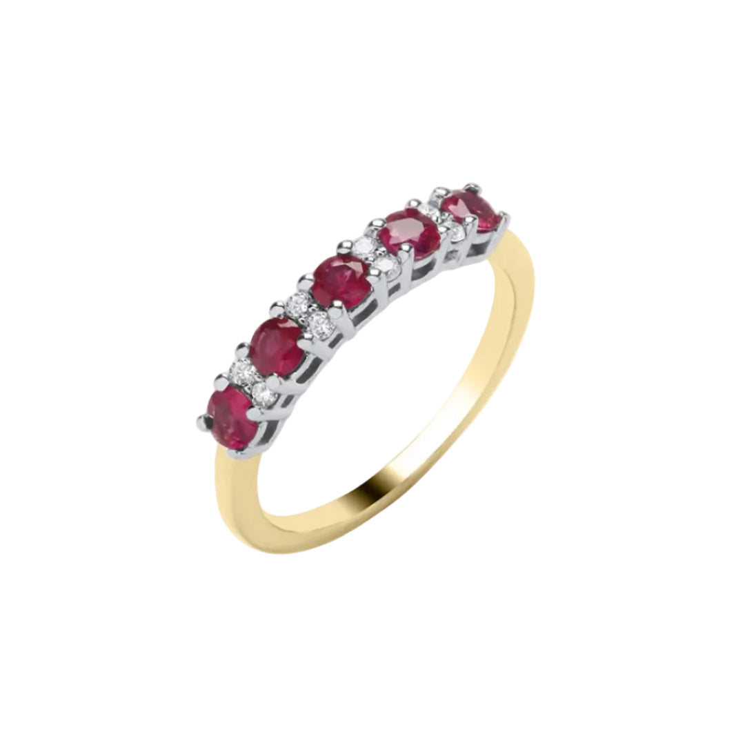 9ct Gold Ruby & Diamond 5‑Stone Ring
