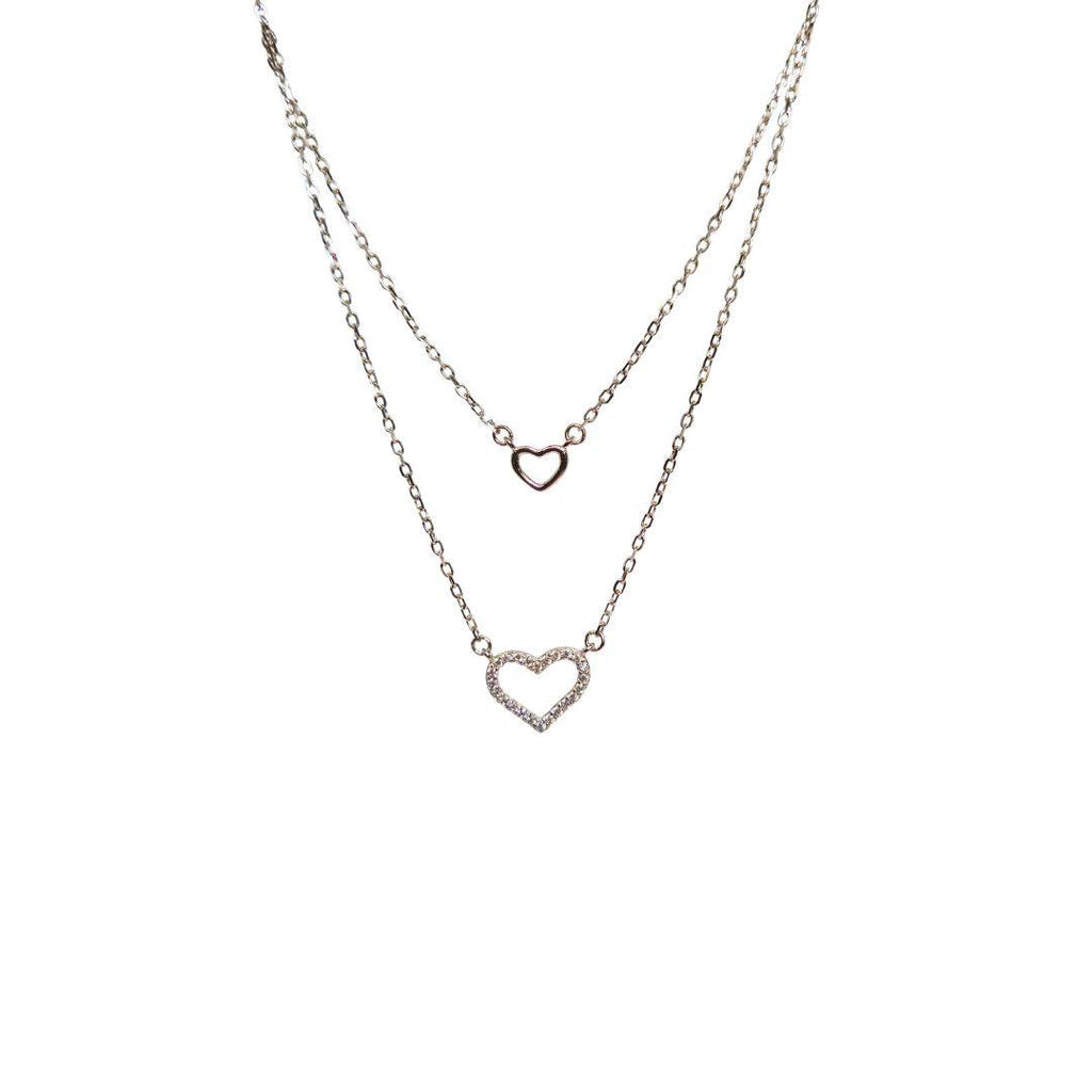 Sweetheart Duo Sterling Silver Necklace – Double Heart CZ Layers