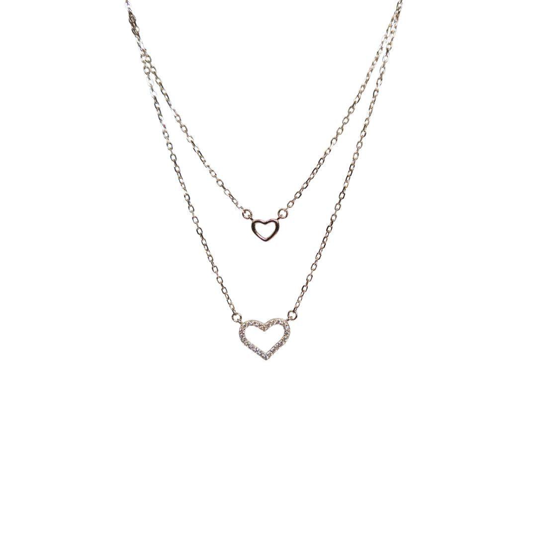 Sweetheart Duo Sterling Silver Necklace – Double Heart CZ Layers