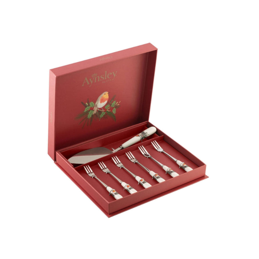 Aynsley Christmas Robin Pastry Set