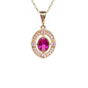 Ruby Oval Halo Pendant Necklace - 9ct Gold