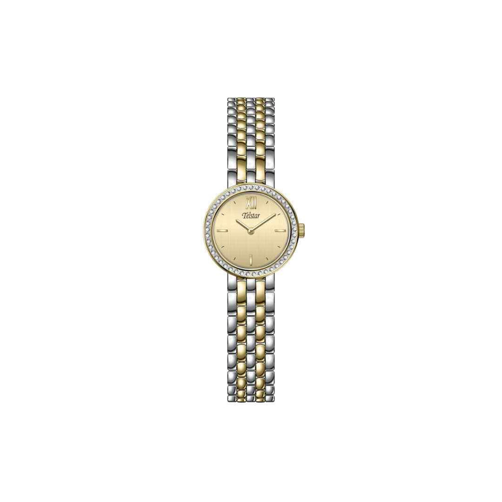 Telstar Ladies Two‑Tone Champagne Dial Crystal Watch
