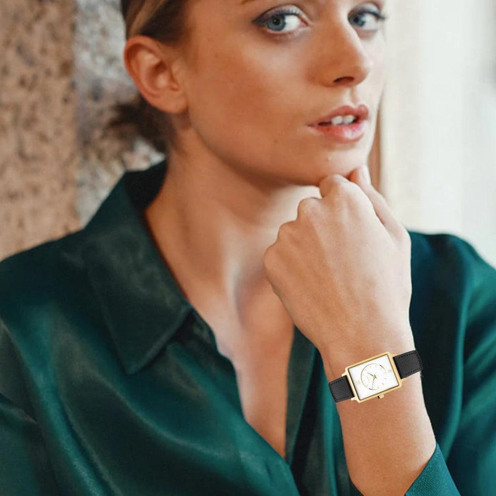 Amalys Noemie Black Strap Watch – White Dial with Leather Band