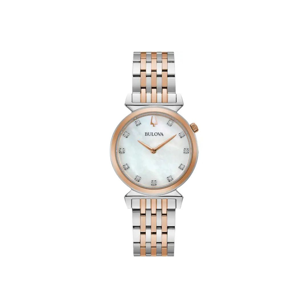 Bulova Crystal Turn Style Two Tone Bracelet & Mother of Pearl Dial