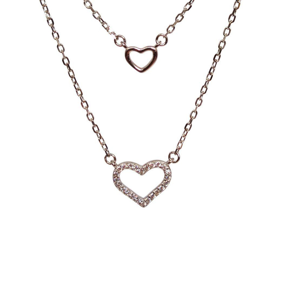 Sweetheart Duo Sterling Silver Necklace – Double Heart CZ Layers