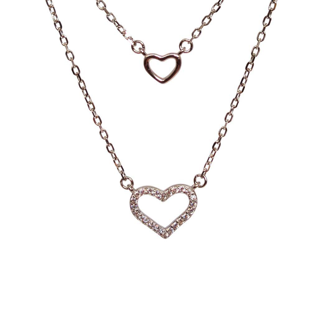 Sweetheart Duo Sterling Silver Necklace – Double Heart CZ Layers