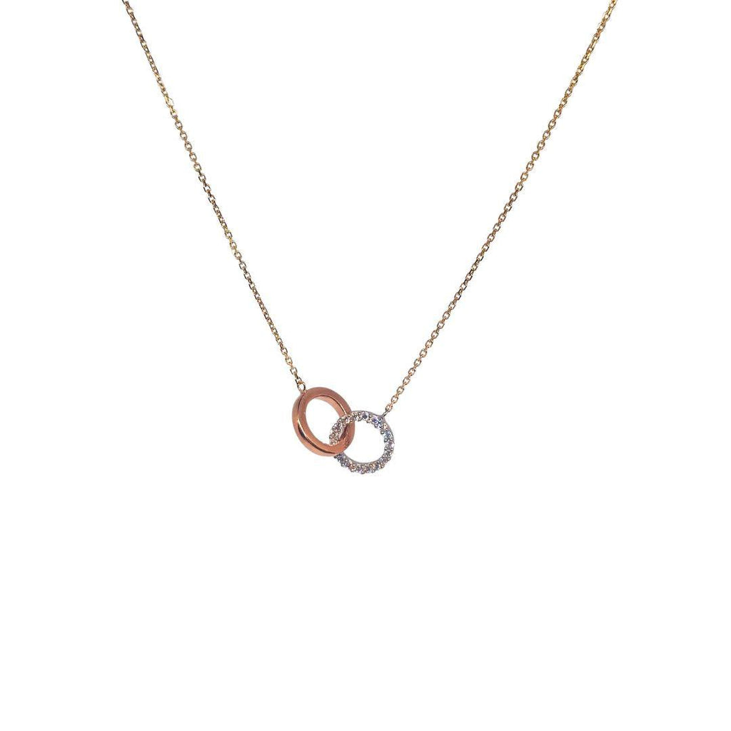 Rose Gold Interlocking Circle Necklace with CZ