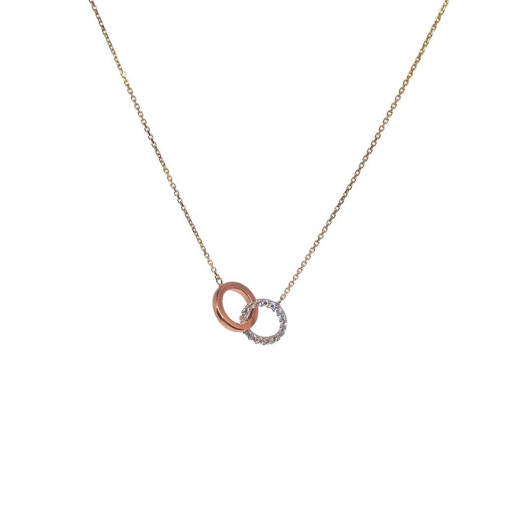 Rose Gold Interlocking Circle Necklace with CZ
