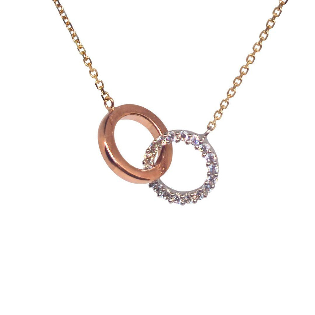 Rose Gold Interlocking Circle Necklace with CZ