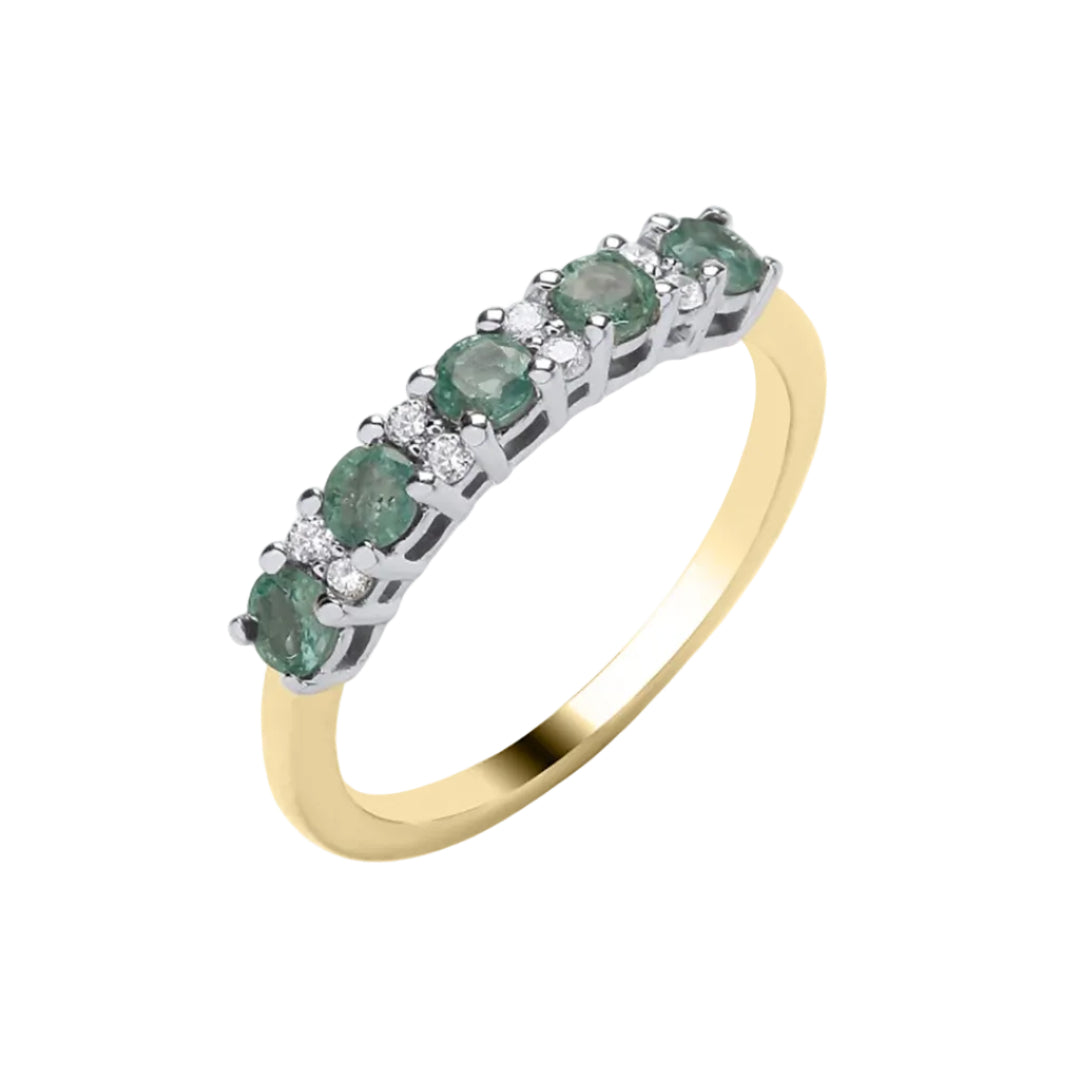 9ct Gold Emerald & Diamond 5‑Stone Ring