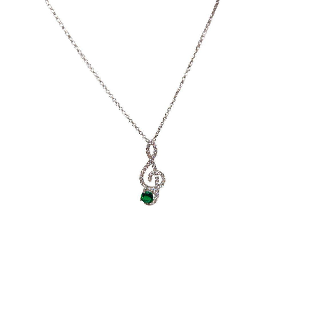 Melody Muse Sterling Silver Pendant – Emerald CZ Treble Clef