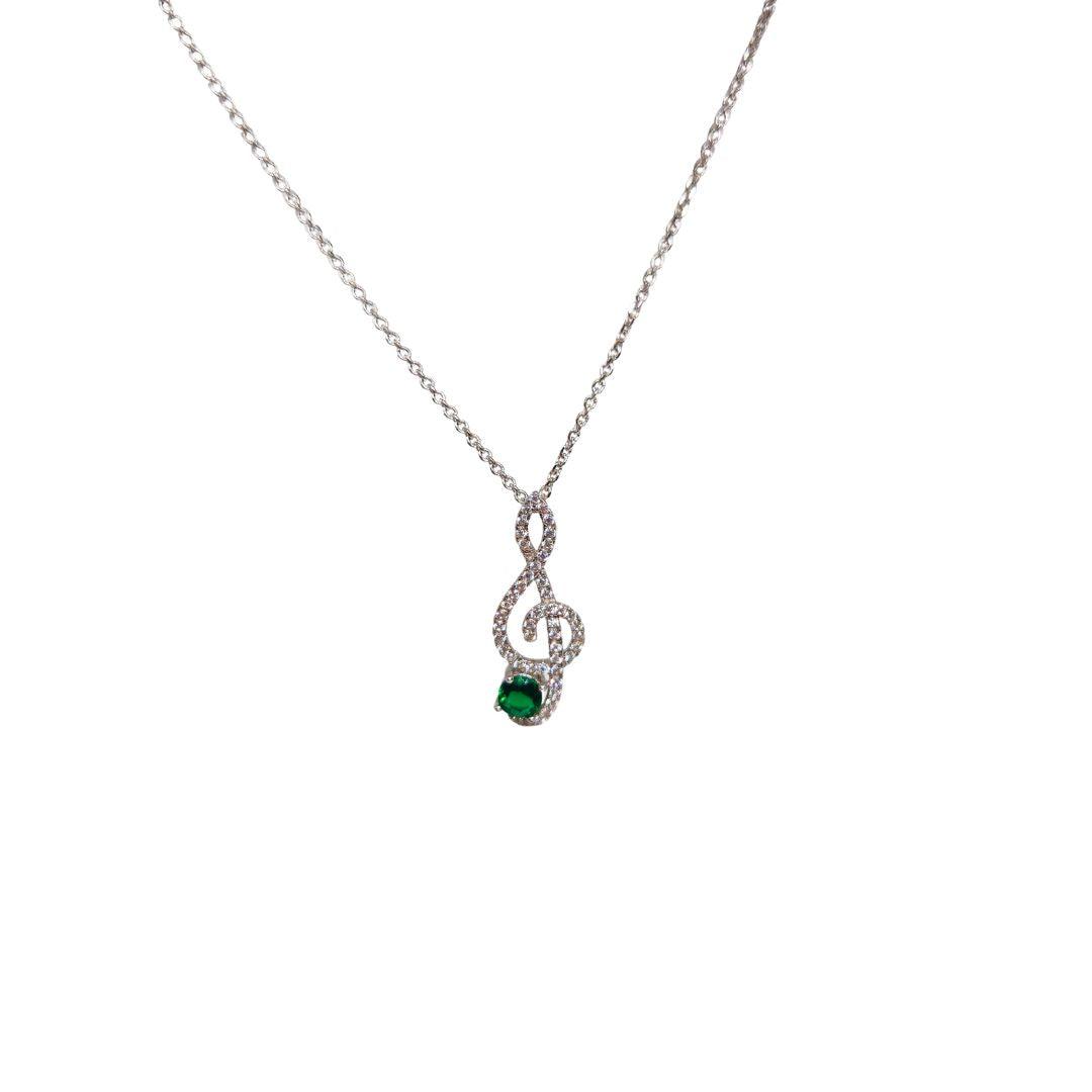 Melody Muse Sterling Silver Pendant – Emerald CZ Treble Clef