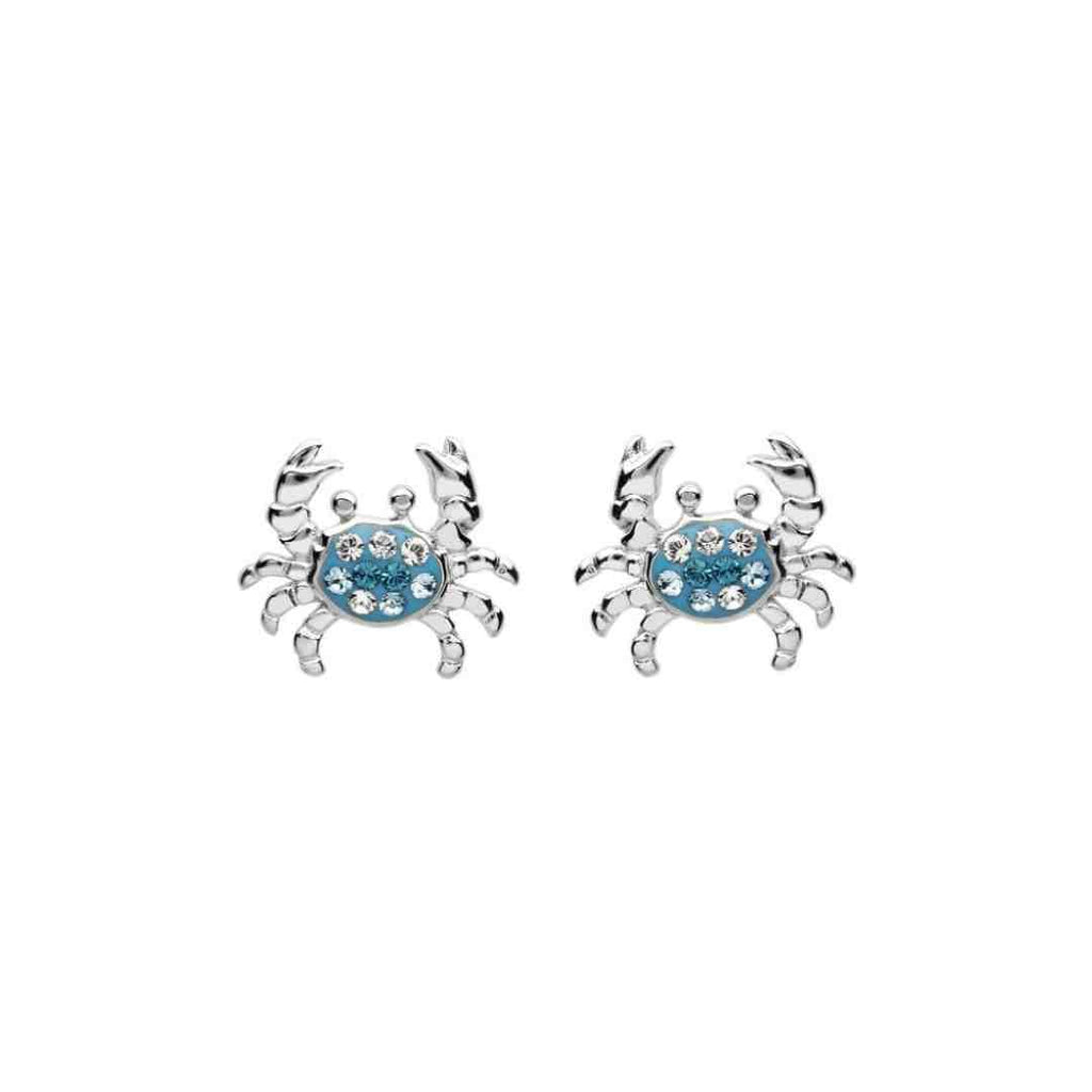 Blue Crystal Crab Stud Earrings – Sterling Silver