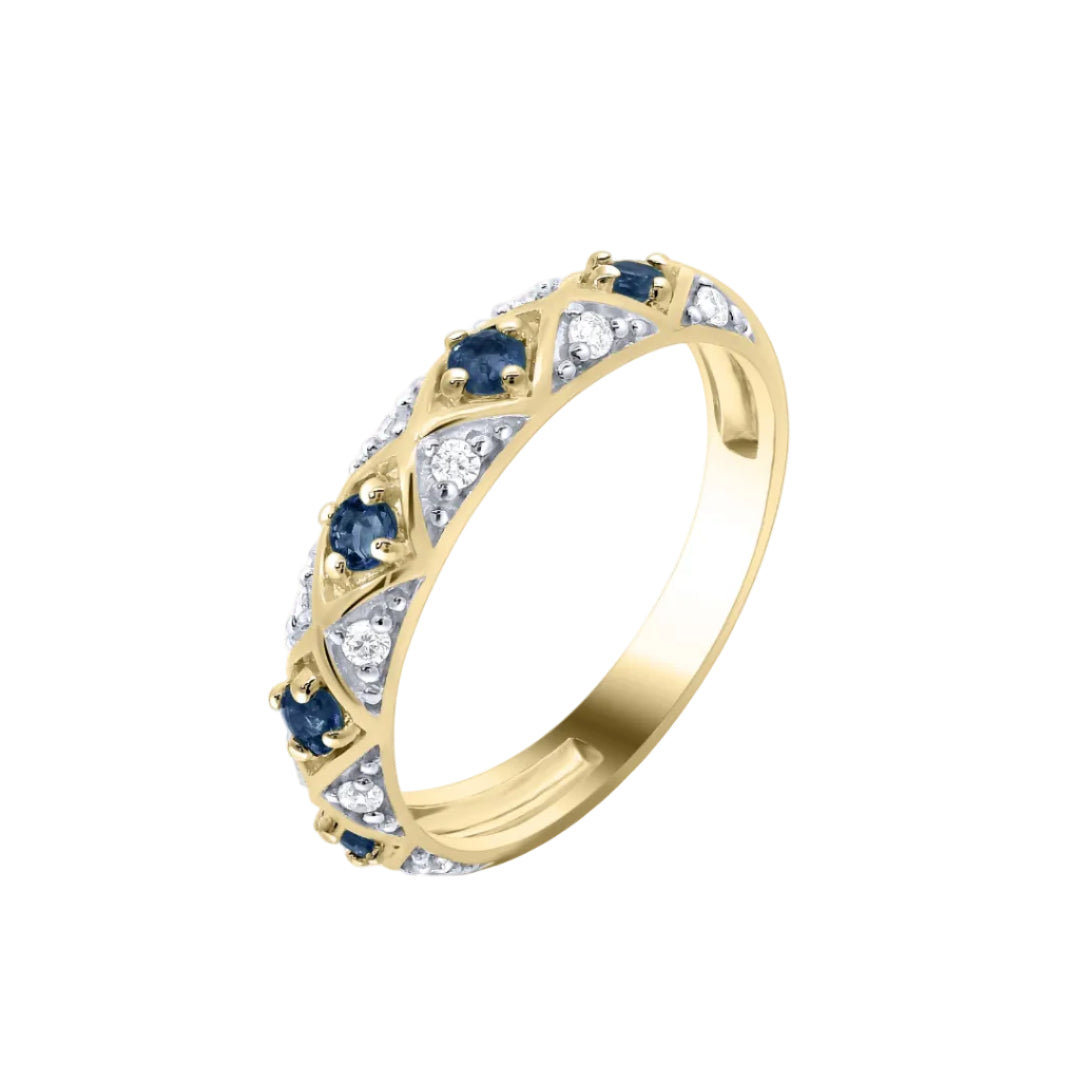 18ct Yellow Gold Sapphire & Natural Diamond Ring