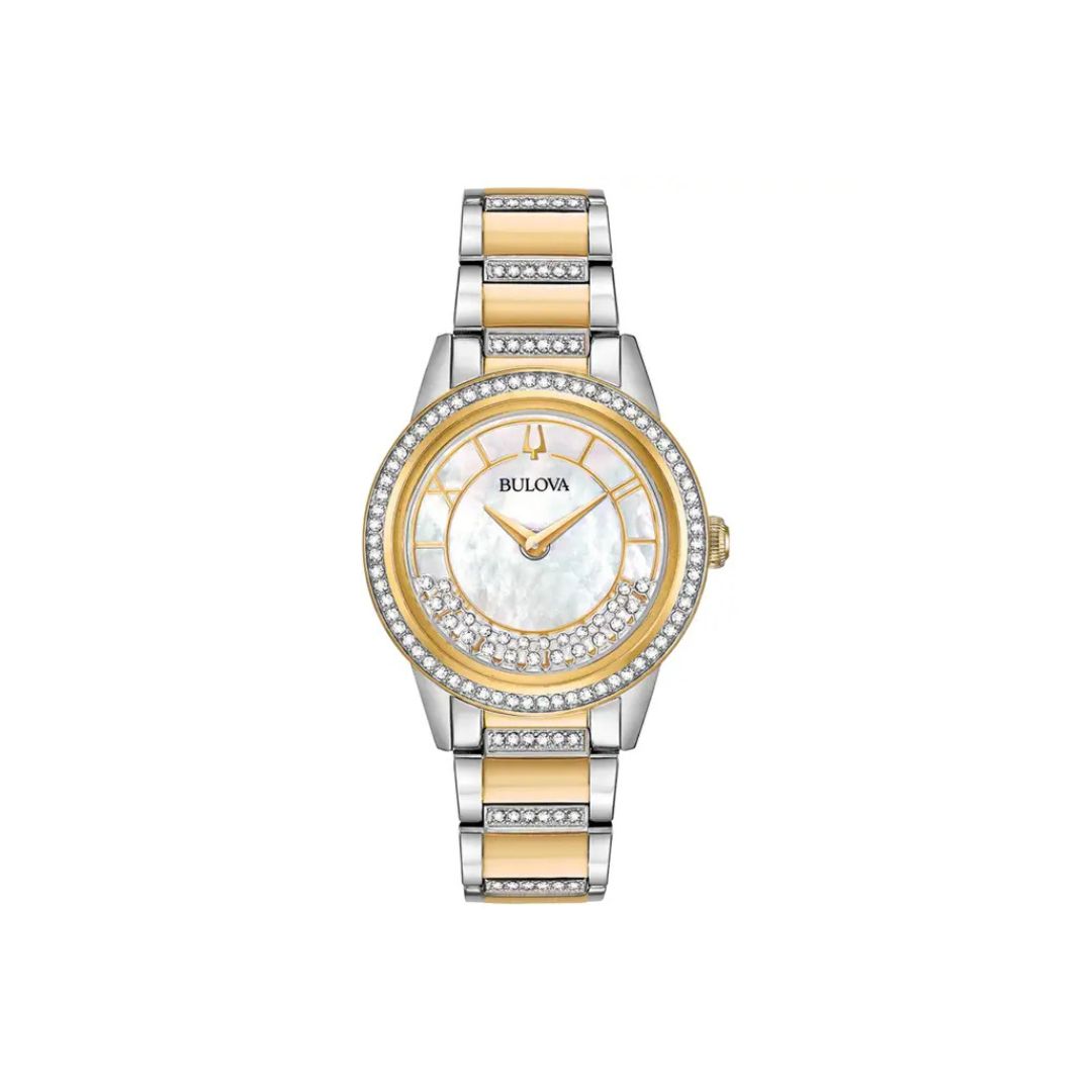 Bulova Crystal Turn Style  Two Tone Bracelet & Mother of Pearl Dial