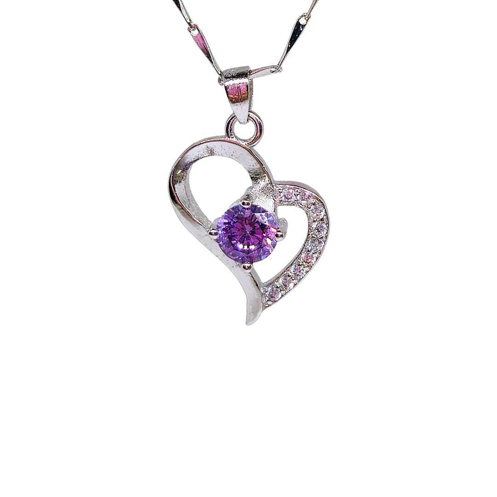 Amethyst Embrace Sterling Silver Necklace – CZ Heart Radiance