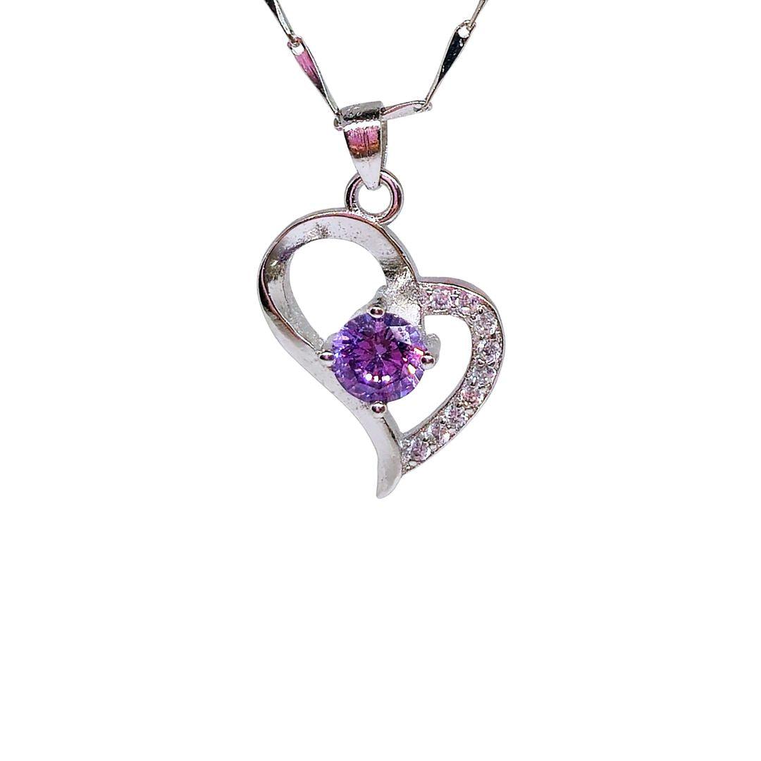 Amethyst Embrace Sterling Silver Necklace – CZ Heart Radiance