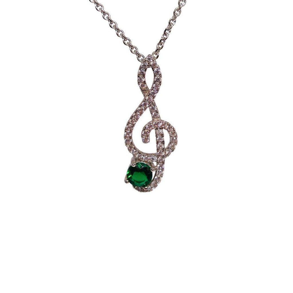 Melody Muse Sterling Silver Pendant – Emerald CZ Treble Clef