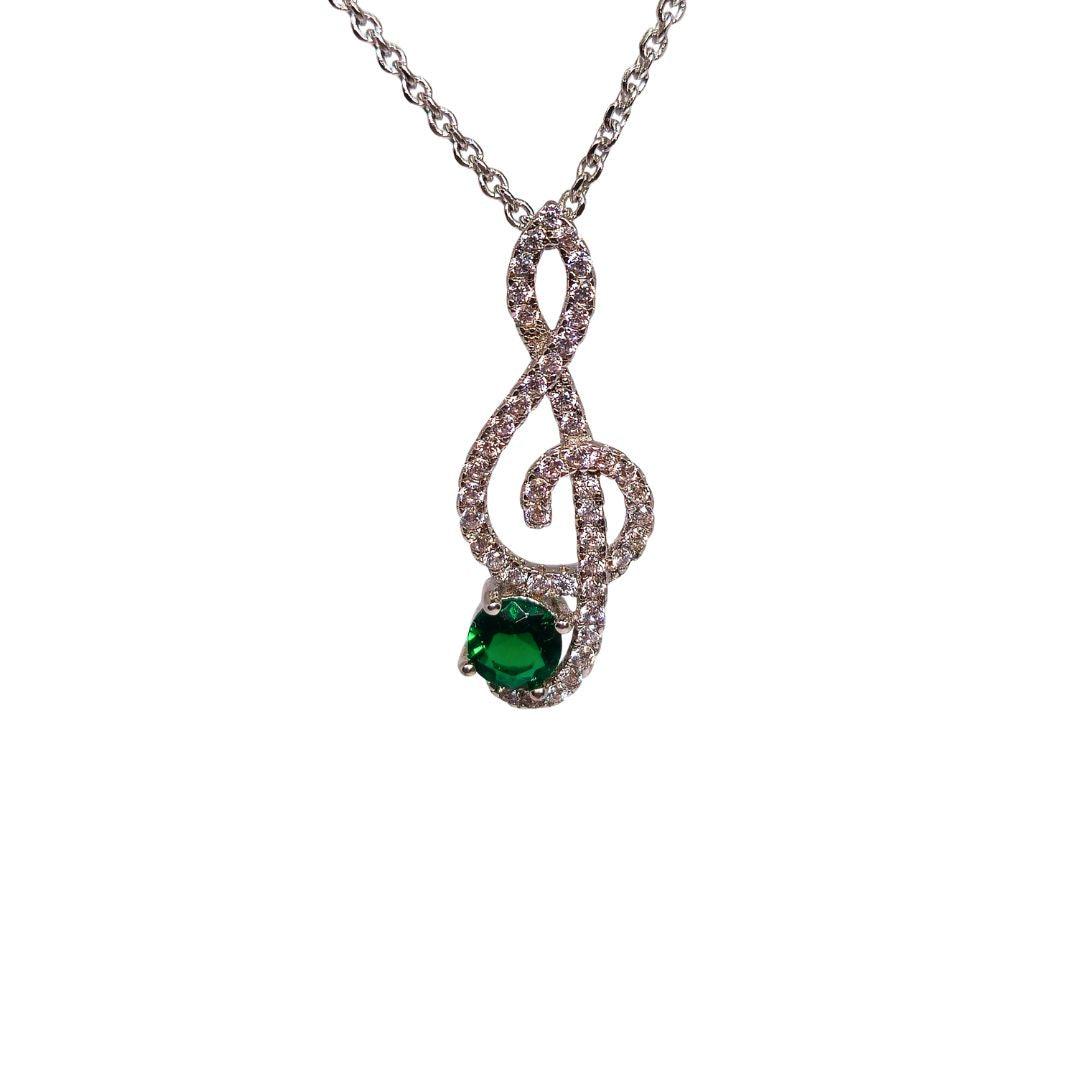 Melody Muse Sterling Silver Pendant – Emerald CZ Treble Clef