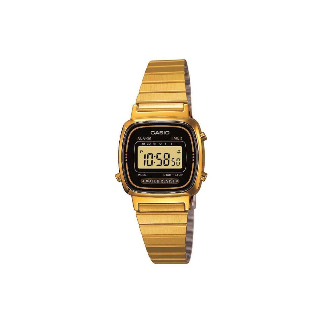 Casio Vintage Digital – Gold-Tone Bracelet with Black Details