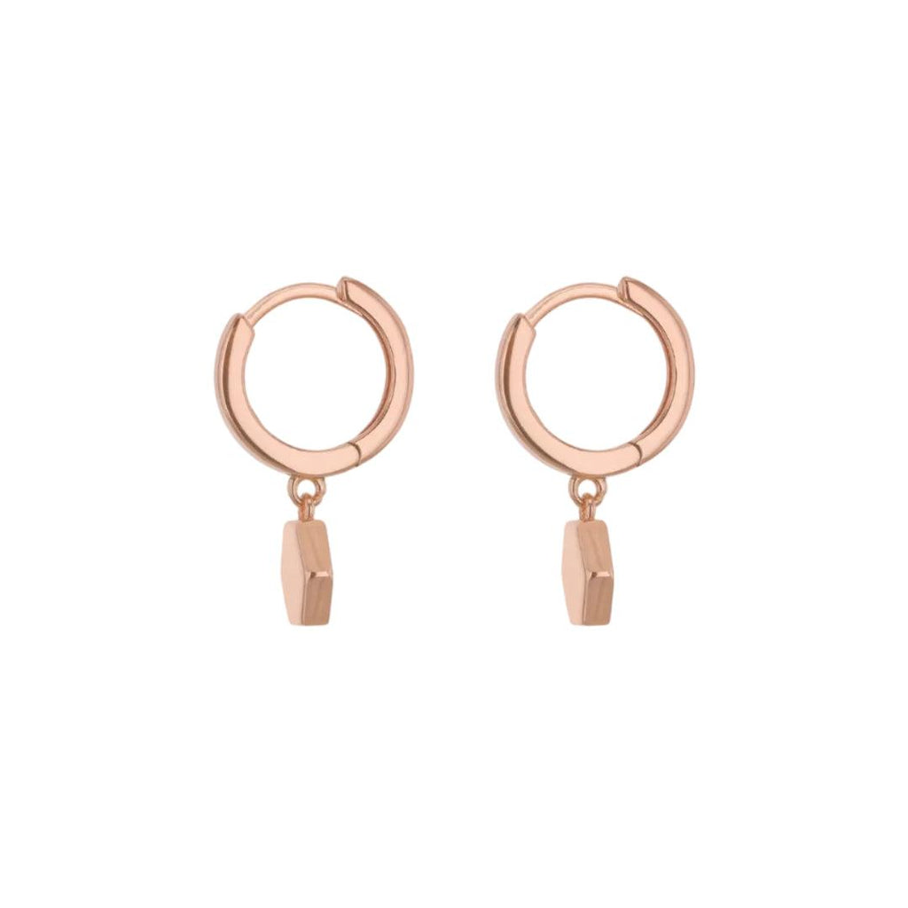 Hexagon Drop Hoop Earrings - Sterling Silver - Rose Gold