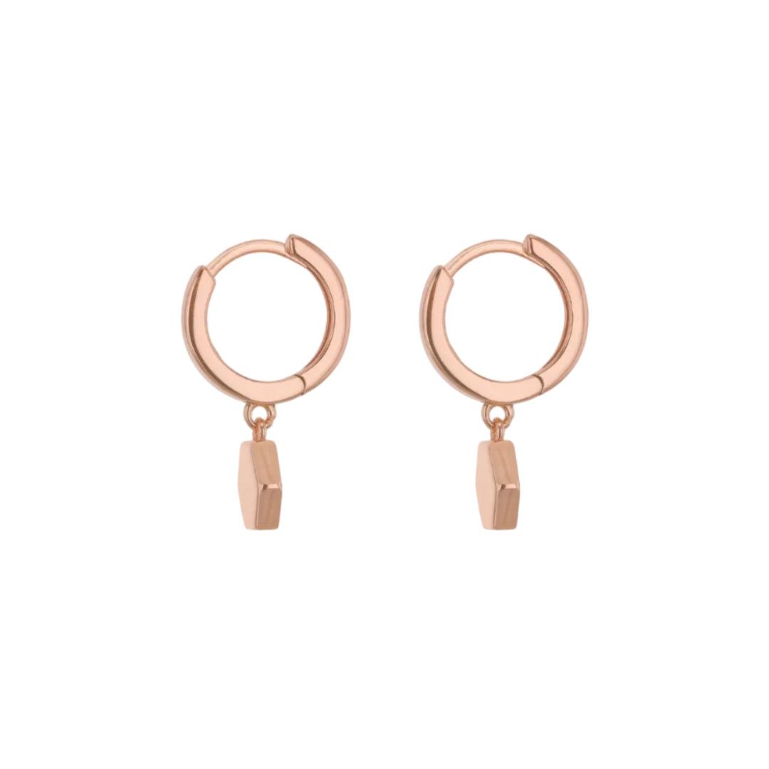 Hexagon Drop Hoop Earrings - Sterling Silver - Rose Gold