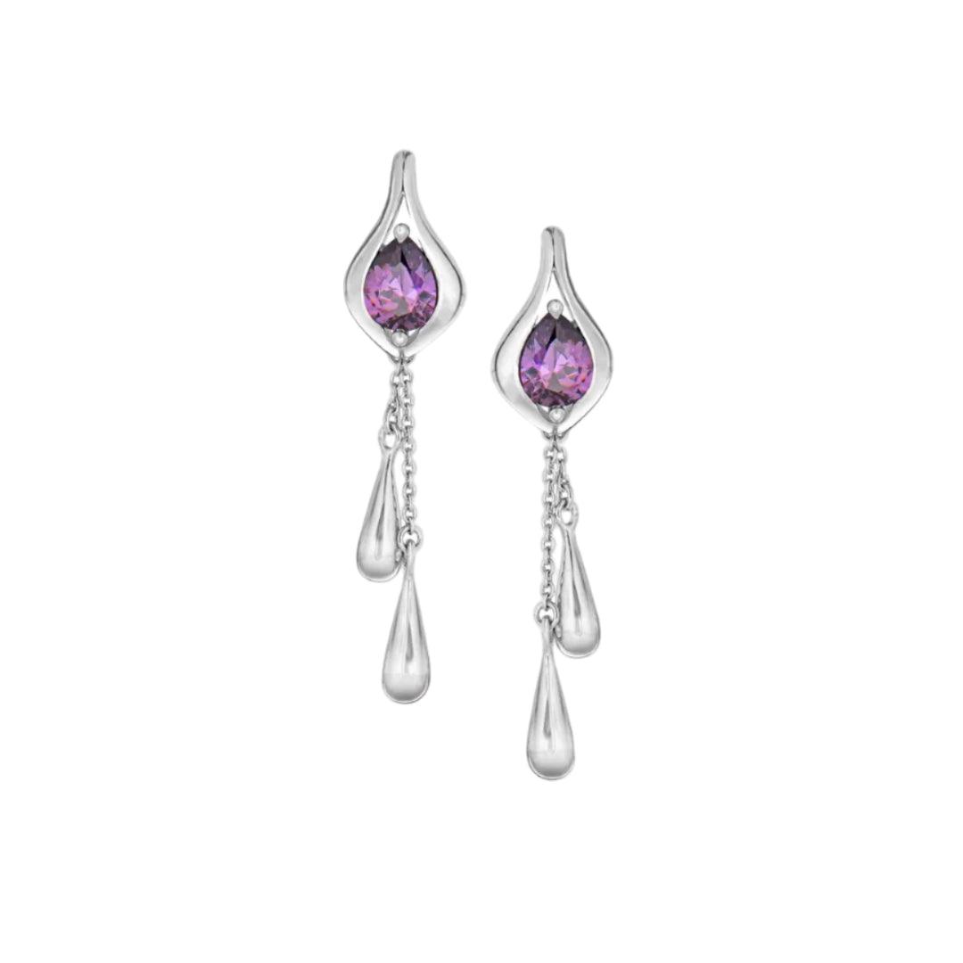 Silver Amethyst Drop Earrings  – Sterling Sliver
