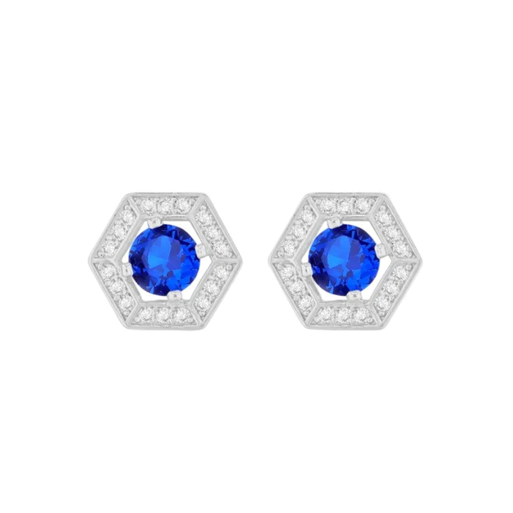 Sapphire Blue Hexagon Stud Earrings - Sterling Silver
