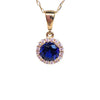 Blue CZ Halo Pendant Necklace - 9ct Gold