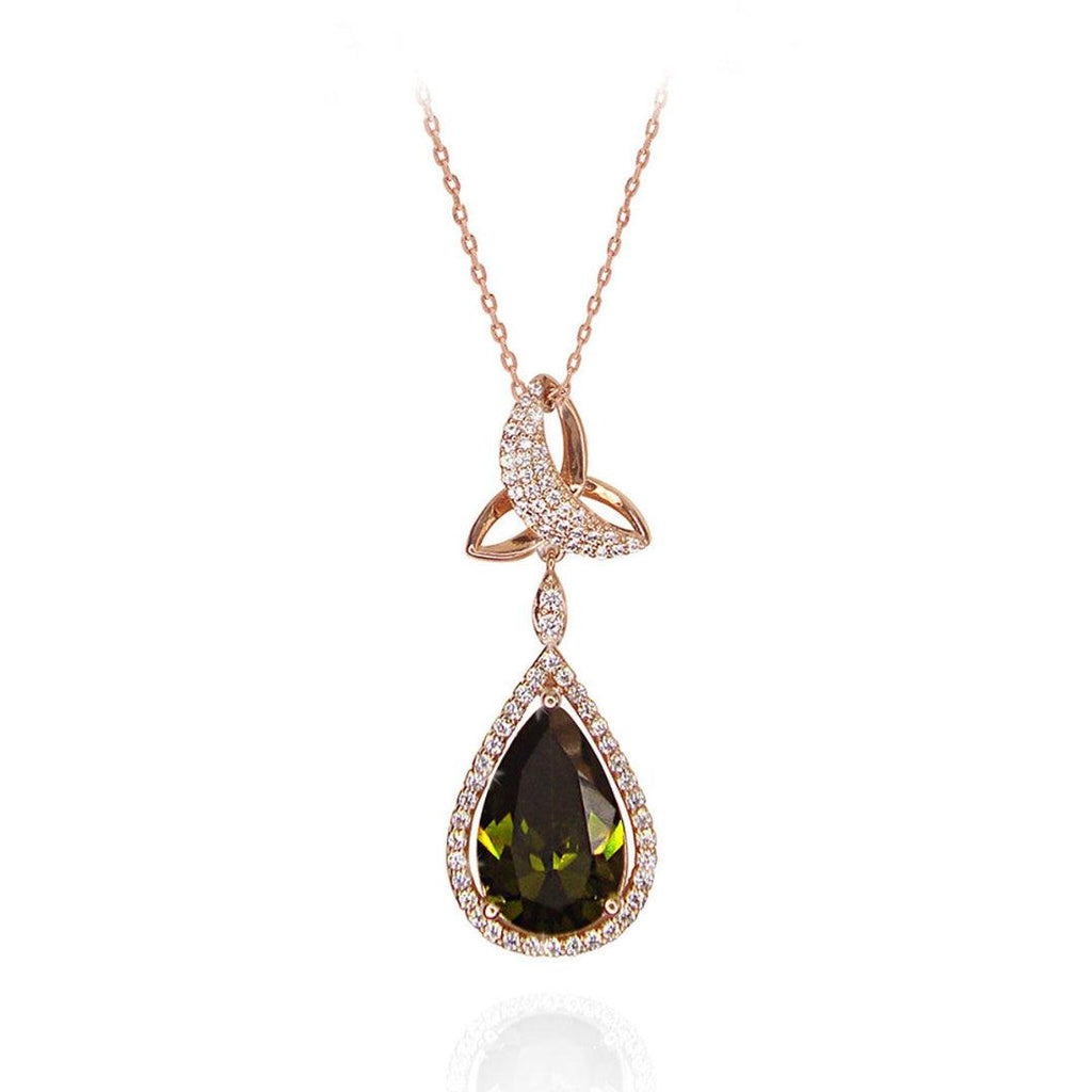 Maureen O’Hara  Celtic Trinity & Green Teardrop Pendant – Rose Gold