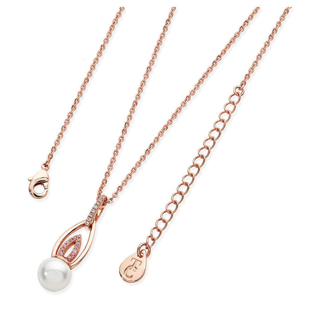 Pearl CZ Flame Drop Pendant - Rose Gold