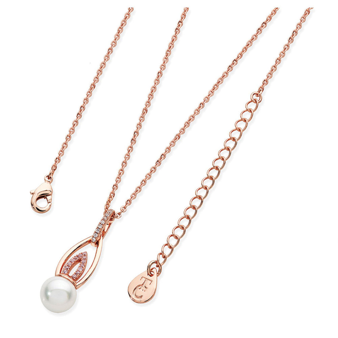 Pearl CZ Flame Drop Pendant - Rose Gold